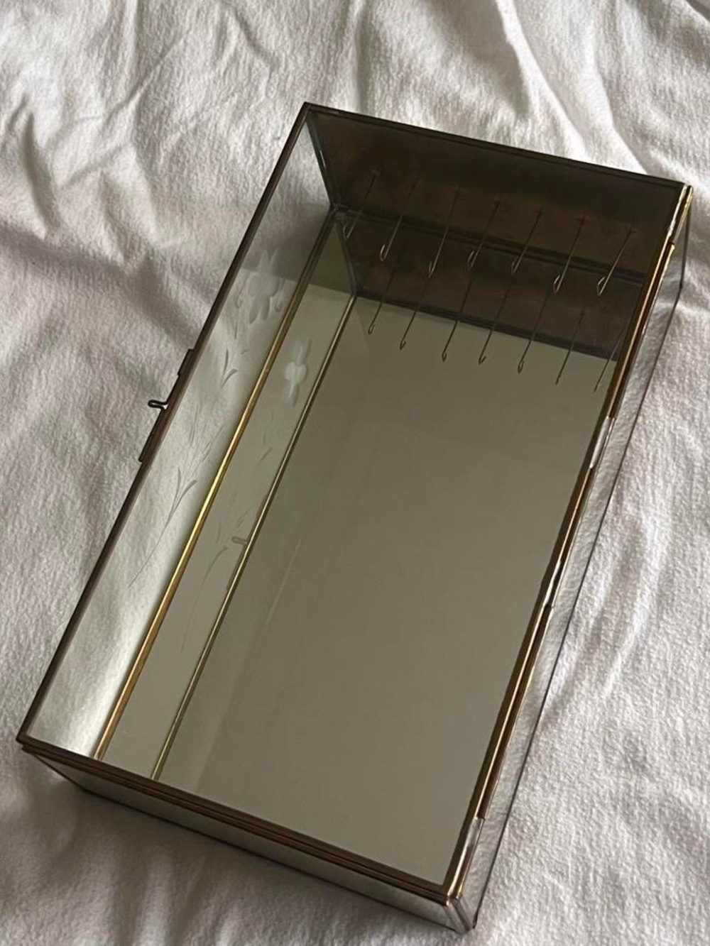 Brass and glass wall jewelry holder